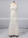 Lace Off-the-shoulder Trumpet/Mermaid Sweep Train Sashes / Ribbons Wedding Dresses #UKM00023361