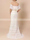 Lace Off-the-shoulder Trumpet/Mermaid Sweep Train Sashes / Ribbons Wedding Dresses #UKM00023361
