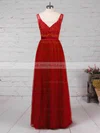 A-line V-neck Tulle Floor-length Appliques Lace Prom Dresses #UKM020105082