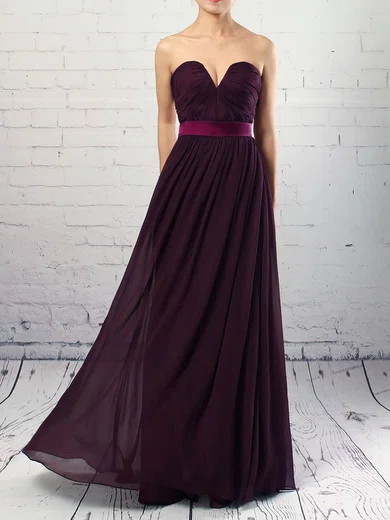 A-line Strapless Chiffon Floor-length Sashes / Ribbons Prom Dresses #UKM020105115