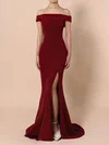Sheath/Column Off-the-shoulder Jersey Floor-length Split Front Prom Dresses #UKM020105840
