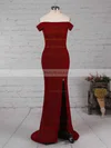 Sheath/Column Off-the-shoulder Jersey Floor-length Split Front Prom Dresses #UKM020105840
