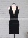 Jersey V-neck Sheath/Column Short/Mini Draped Prom Dresses #UKM020105907
