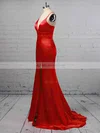 Trumpet/Mermaid V-neck Satin Sweep Train Split Front Prom Dresses #UKM020106413