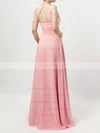 A-line Scoop Neck Lace Chiffon Floor-length Ruffles Bridesmaid Dresses #UKM01013465
