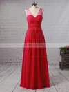 A-line V-neck Chiffon Floor-length Ruffles Bridesmaid Dresses #UKM01013533