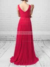 A-line V-neck Chiffon Floor-length Split Front Bridesmaid Dresses #UKM01013579