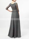 A-line Scoop Neck Lace Chiffon Floor-length Beading Mother of the Bride Dresses #UKM01021711