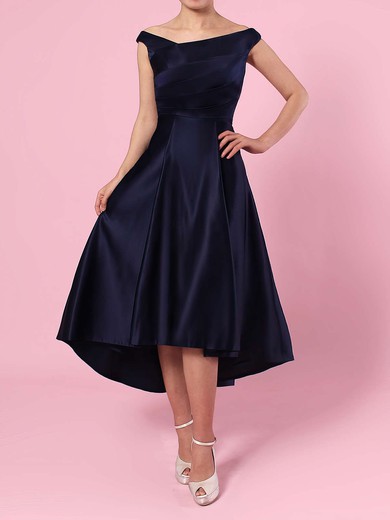 A-line Off-the-shoulder Satin Asymmetrical Ruffles Bridesmaid Dresses #UKM01013570