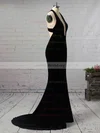 Trumpet/Mermaid V-neck Velvet Sweep Train Prom Dresses #UKM020105099