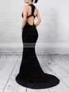 Trumpet/Mermaid V-neck Velvet Sweep Train Prom Dresses #UKM020105099