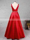 Princess V-neck Satin Floor-length Beading Prom Dresses #UKM020105875