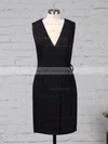 Sheath/Column V-neck Silk-like Satin Short/Mini Pockets Prom Dresses #UKM020105901