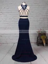 Sheath/Column High Neck Stretch Crepe Sweep Train Lace Prom Dresses #UKM020105921