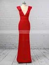Sheath/Column V-neck Stretch Crepe Floor-length Prom Dresses #UKM020106415