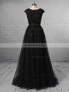 Princess Scoop Neck Tulle Sweep Train Lace Prom Dresses #UKM020106422