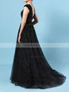 Princess Scoop Neck Tulle Sweep Train Lace Prom Dresses #UKM020106422