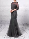 A-line Scoop Neck Tulle Floor-length Appliques Lace Mother of the Bride Dresses #UKM01021665