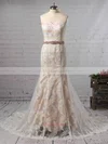 Trumpet/Mermaid Sweetheart Lace Tulle Watteau Train Sashes / Ribbons Wedding Dresses #UKM00023140