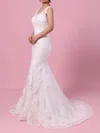 Trumpet/Mermaid V-neck Tulle Sweep Train Wedding Dresses With Appliques Lace #UKM00023187