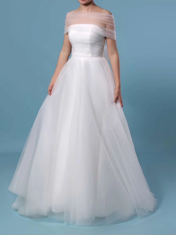 Ball Gown Off-the-shoulder Tulle Sweep Train Wedding Dresses With Ruffles #UKM00023347