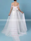 A-line Strapless Tulle Sweep Train Ruffles Wedding Dresses #UKM00023347