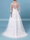 A-line Scoop Neck Tulle Floor-length Appliques Lace Wedding Dresses #UKM00023348