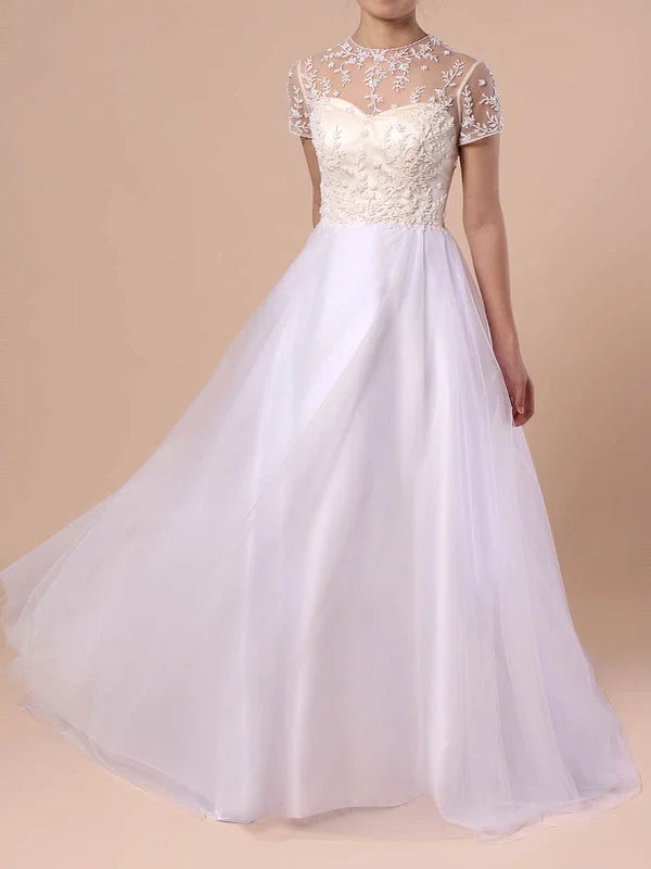 Ball Gown Illusion Tulle Sweep Train Wedding Dresses With Beading #UKM00023351