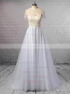 Princess Scoop Neck Tulle Sweep Train Beading Wedding Dresses #UKM00023351