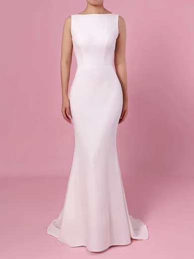 Trumpet/Mermaid Scoop Neck Satin Chiffon Sweep Train Wedding Dresses #UKM00023357