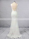 Sheath/Column Scoop Neck Satin Chiffon Sweep Train Wedding Dresses #UKM00023357