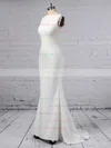 Sheath/Column Scoop Neck Satin Chiffon Sweep Train Wedding Dresses #UKM00023357