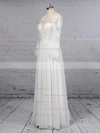 A-line Scoop Neck Chiffon Tulle Floor-length Beading Wedding Dresses #UKM00023359