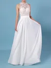 A-line Illusion Chiffon Floor-length Wedding Dresses With Appliques Lace #UKM00023360