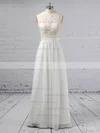 A-line Scoop Neck Chiffon Tulle Floor-length Beading Wedding Dresses #UKM00023360