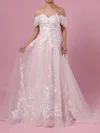 Ball Gown Off-the-shoulder Tulle Sweep Train Wedding Dresses With Appliques Lace #UKM00023365