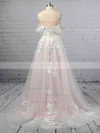 A-line Off-the-shoulder Tulle Sweep Train Appliques Lace Wedding Dresses #UKM00023365