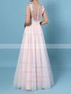A-line V-neck Tulle Floor-length Beading Wedding Dresses #UKM00023366