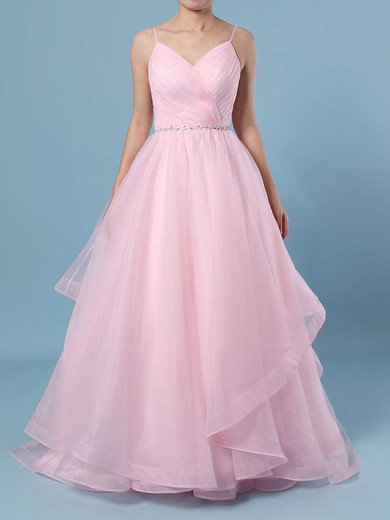 Ball Gown V-neck Organza Sweep Train Beading Wedding Dresses #UKM00023367