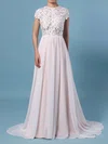 A-line Illusion Lace Chiffon Floor-length Wedding Dresses #UKM00023373