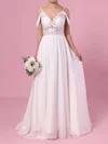 A-line V-neck Chiffon Sweep Train Wedding Dresses With Lace #UKM00023377