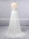 A-line V-neck Chiffon Sweep Train Lace Wedding Dresses #UKM00023377