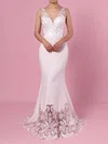 Trumpet/Mermaid V-neck Tulle Silk-like Satin Sweep Train Wedding Dresses #UKM00023387