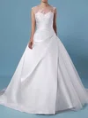 Ball Gown Illusion Tulle Sweep Train Wedding Dresses With Appliques Lace #UKM00023390