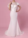 Trumpet/Mermaid Illusion Lace Chiffon Sweep Train Wedding Dresses With Appliques Lace #UKM00023391