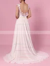 A-line Scoop Neck Chiffon Tulle Sweep Train Split Front Wedding Dresses #UKM00023392