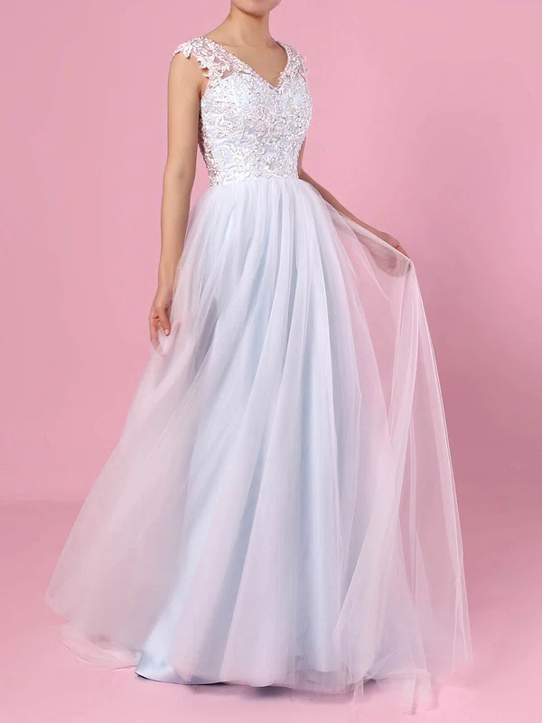 Ball Gown V-neck Tulle Sweep Train Wedding Dresses With Appliques Lace #UKM00023394