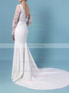 Trumpet/Mermaid Scalloped Neck Lace Silk-like Satin Sweep Train Appliques Lace Wedding Dresses #UKM00023401