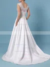 Ball Gown V-neck Lace Satin Sweep Train Pockets Wedding Dresses #UKM00023403