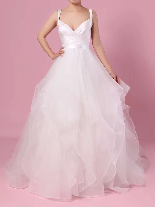 Ball Gown V-neck Organza Floor-length Wedding Dresses With Cascading Ruffles #UKM00023407